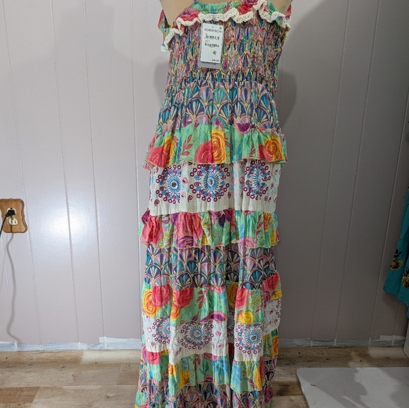 Anthropologie BAROK PARIS Mixed Print Tier Cotton Dress New With Tags Size Large - Picture 5 of 10